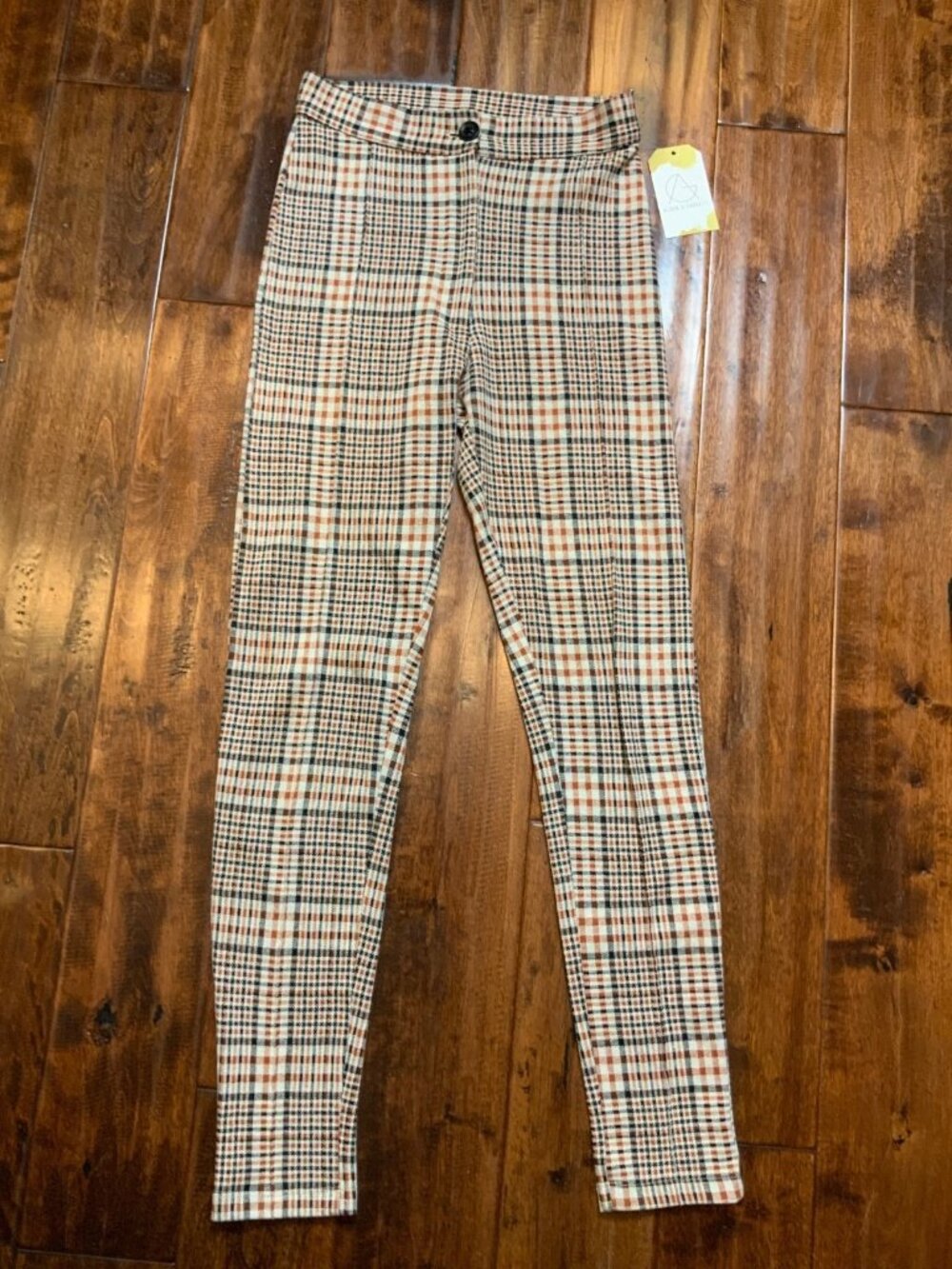 Free People Blue Orange Plaid Skinny Leg Pants, Size 0